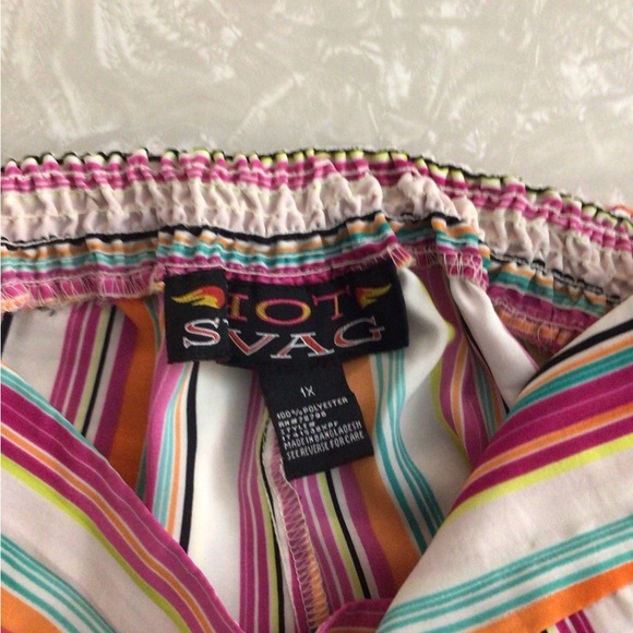 Hot swag women’s multi color elastic back pleated wide leg striped pants size 1X - Picture 9 of 11